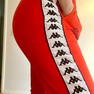 RED Kappa Slim Tracksuit Bottom With Logo Taping